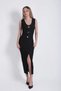 Women's V-Neck Sleeveless Long Dress with Accessory Detail and Front Slit - 3