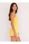 Women's Yellow Gingham Patterned Strappy Shorts Pajama Set Summer Comfortable Home Wear Sleep Set - 2