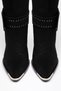 Black Matte Suede Big Buckle Trok Detail Western Cowboy Knee-High Boots - 4