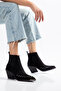 Black Matte Suede Flat Trok Detail Elastic Metal Toe Western Cowboy Short Ankle Boots - 6