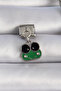 316L Steel Silver Color Dangle Green Frog Figure Nomination Charm