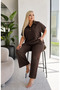 Women's Plus Size Loose Fit Shirt Collar Textured Linen Bottom - Top Set 29000 - 2