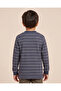 Boys Navy Striped Waffle Henley - 6