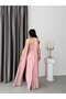 Powder Strapless Floral Stone Embroidered Shawl Detailed Long Evening Dress - 6