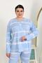 Fashion line women's plus size long sleeve combed cotton pajama set blue 202502 - 7