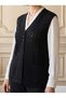 Seasonal Women's Knitwear Vest with Buttons and Pockets / Black - 4