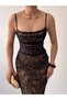 Women's Rope Strap Maxi Length Lace Embroidered Premium Engagement & Event Dress - 4