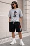 Unisex Oversize T-Shirt Shorts Set Black Summer Comfortable Fit Daily Street Style 2-Piece Set Cool Boy Printed - 2