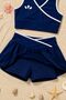 Girl's Sporty Navy Blue Color Crop - Shorts Skirt Bottom Top - Set - 7