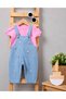 Floral Embroidered T-Shirt and Denim Salopet 2-Piece Baby Girl Set - 2