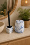 Decorative Bohemian Style 2 Piece Marble Pattern Bathroom Set Trash Can and Toilet Brush Set with Silicone Tips - 4