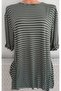 Er Clothing Summer Combed Cotton Blouse Crew Neck Capri Sleeve Green Striped - 4