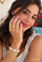 3-Piece Yellow Pearl Beaded Elastic Women's Ring Set Flexible Colorful Ring - 3