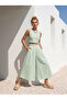 Green and White Striped Kali Pants Skirt and Crop Blouse Set