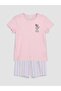 Pink Crew Neck Girl's Shorts Pajama Set - 2