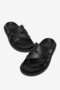 Women's Black Leather Comfortable Fit Soft Sole Cross-Striped Slippers - 3