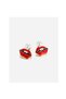 Pearl Earrings, Kiss Mouth, Red Enamel