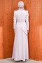 Lilac Waist Detailed Stoned Evening Dress - 5