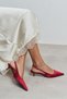 Rovia Burgundy Satin Pointed Toe Thin Heeled Women's Shoes - 3