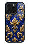 iPhone 16 Pro Royal Sapphire Baroque Design Glossy Phone Case