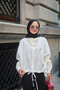 Women's Elastic Ankle Cuff Front Lace Detail Shirt White - 2