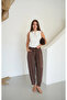 Elastic Waist Lace-Up Pleated Modal Trousers Brown