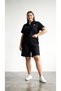 Women's Plus Size Short Sleeve Chest Label Detailed Polo Collar Shorts Set 8286-26 - 3