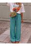Women's Striped Draped Fabric Women's Elastic Waist Satin Loose Fit Pants - 2