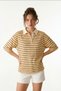 Polo Collar Striped Oversize Knitted T-Shirt Lub0388 Yellow - 3