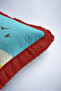 Artistic Fringed Pillowcase with Abstract Bird Figure - Eclectic Blue Mustard Burgundy Tassel Throw Pillow Cover - 8
