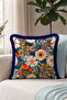 Floral Exotic Botanical Fringed Pillowcase-Garden Anthracite Navy Blue Navy Blue Tassel Throw Pillow Cover - 5