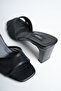 Black Tulle Striped Block Heeled Slippers - 6