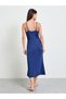 Navy Blue Lace Trim Strappy Slip Dress - 4