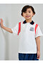 Boys White Polo T-Shirt With Striped And Contrast Collar