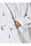 White Embroidered Button Front Blouse - 4