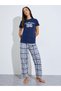 Nav Blue Cozy Girl Club T-Shirt And Check Pyjama Set - 2
