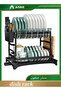 Dish Drying Rack Multifunctional Dish Rack Rustproof Kitchen Dish Drying Rack with Drainboard Space-Saving 2-Tier Dish Drying Rack with Utensil Holder & Cup Holder for Kitchen Counter (Black)