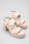 Women's Beige Thick-Heeled Sandals with Open Back, Casual Shoes