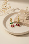 Yellow Color Cherry Figured Red and Green Stone Hoop Earrings - 5