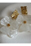 Gold Color White Flower Earrings (6 cm) - 3