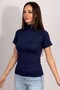 Women's Short Sleeve Half Turtleneck Bodysuit Navy Blue - 3