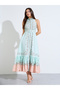 Green Paisley Print Maxi Dress With Belt