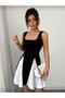 Women's Square Neck Double Color Bell Skirt Detail Mini Dress - 4
