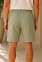 Men's Regular Fit Linen Look Elastic Waist Lace-Up Green Bermuda Shorts - 5