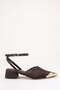Women's Brown Lace-Up Thick Short Heeled Shoes with Gold Accessories Seferie - 4