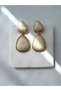 Cream/Ecru Pearlescent Look Gold Color Dangle Earrings