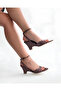 Brown Polka Dot Pattern Satin Summer Thin Cork Heeled Ankle Strap Elegant Women's Shoes - 3