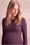 Maternity Burgundy Ribbed Crew Neck Long Sleeve Underbust V-Cut Midi Dress Gigi - 2
