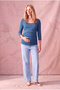 Maternity Petrol Blue Cotton Crew Neck Long Sleeve Nursing T-Shirt with Inner Tank Top Tessa - 3