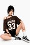 Women's Y2K Dark Brown Boat Neck Printed 100% Cotton Oversize T-Shirt - 2
